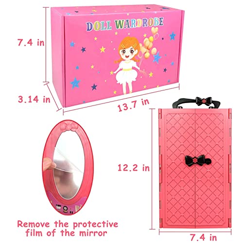 VLUSSO 84 Pack Doll Clothes and Accessories with Doll Closet for 11.5 Inch Doll Fashion Design Kit Girl Including Wedding Dress Fashion Dress Outfits Tops and Pants Shoes Hangers Bags Necklaces - Image 5