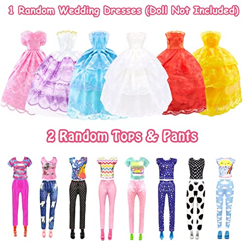 VLUSSO 84 Pack Doll Clothes and Accessories with Doll Closet for 11.5 Inch Doll Fashion Design Kit Girl Including Wedding Dress Fashion Dress Outfits Tops and Pants Shoes Hangers Bags Necklaces - Image 3