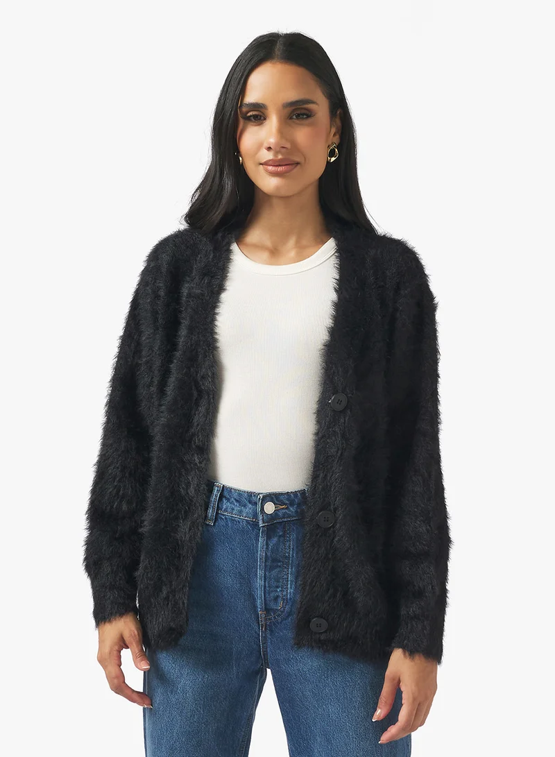 جينجر Cozy Fuzzy Button Up Cardigan