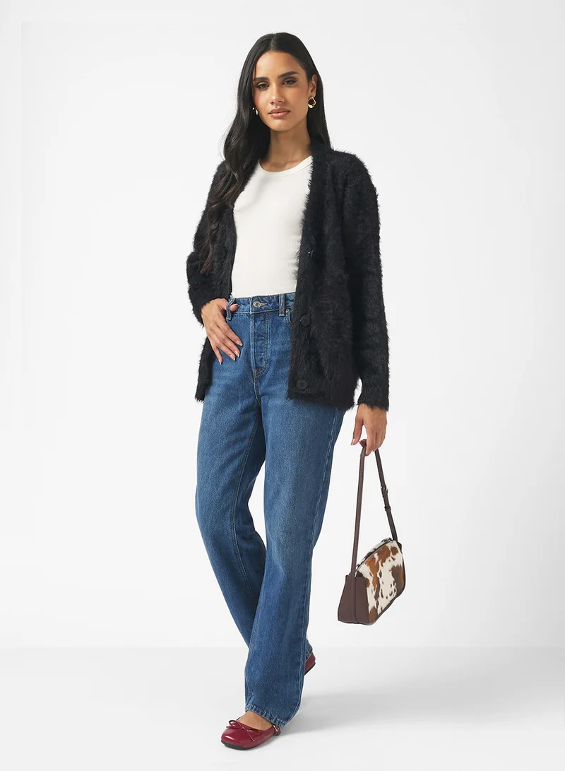 Ginger Cozy Fuzzy Button Up Cardigan