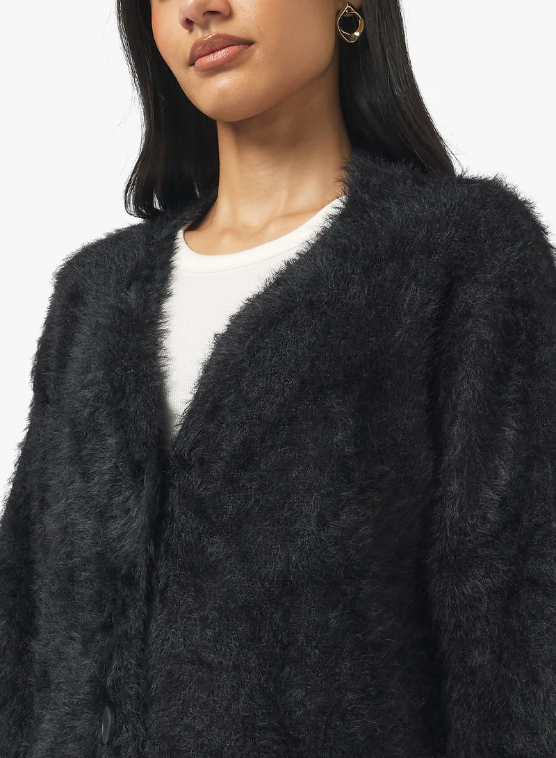 Ginger Cozy Fuzzy Button Up Cardigan