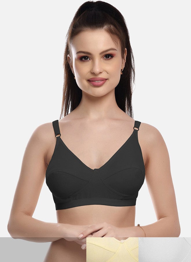 FIMS Women Pack Of 3 Solid Cotton Non Padded Bra - Image 1