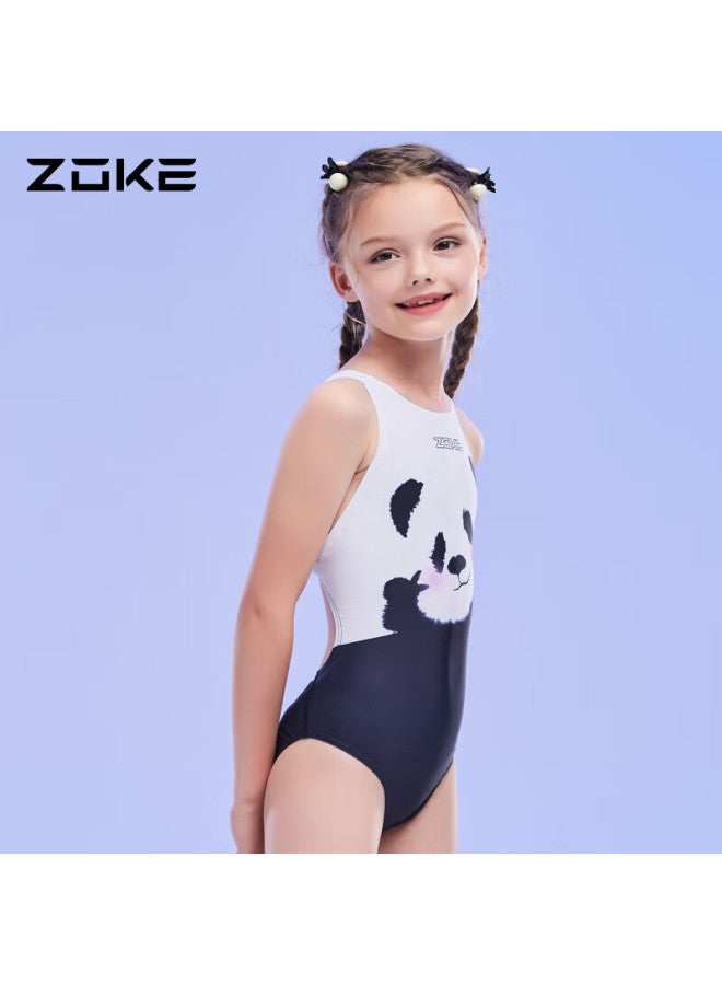Zoke Children's One-piece Triangle Cartoon Print Training Swimsuit For Girls, 123625808, White And Black Panda, Size 140 - Image 4