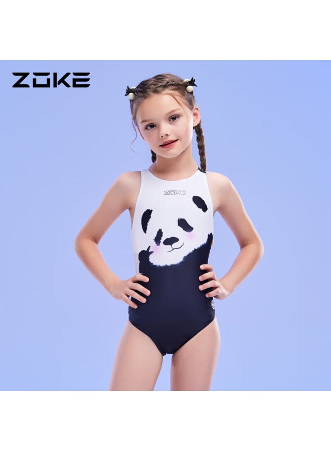 Zoke Children's One-piece Triangle Cartoon Print Training Swimsuit For Girls, 123625808, White And Black Panda, Size 140 - Image 2