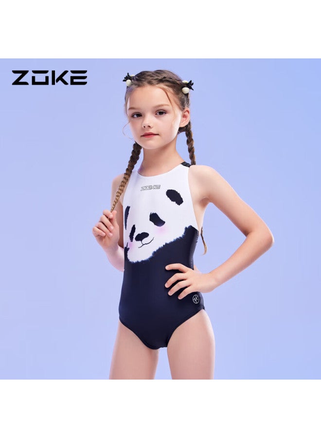 Zoke Children's One-piece Triangle Cartoon Print Training Swimsuit For Girls, 123625808, White And Black Panda, Size 140 - Image 3