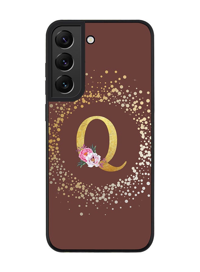 Stylizedd Rugged Black edge case for Samsung Galaxy S21 5G Slim fit Soft Case Flexible Rubber Edges TPU Gel Thin Cover - Custom Monogram Initial Letter Floral Pattern Alphabet - Q (Brown) - Image 1