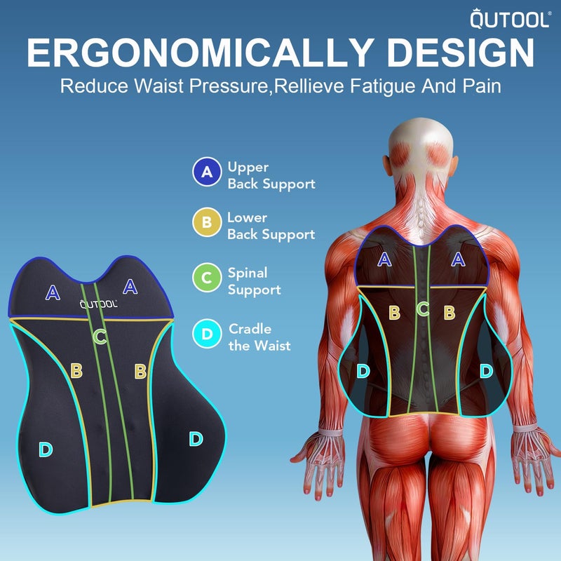 QUTOOL Lumbar Support Pillow for Car/Office Chair, Memory Foam Back Cushion for Car Seat, Back Pain Relief Adjustable Strap and Washable Cover, Lower Back Pillow Fits Most Cars, Trucks (Black) - Image 4