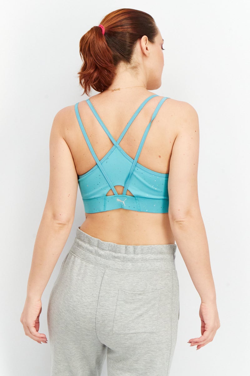 PUMA Women Printed Padded Sports Bra, Turquoise - Image 3