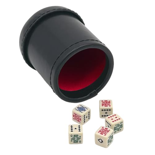 CHH كوب نرد فاخر بلون أسود/كريم مع 5 نرد بوكر - Image 1