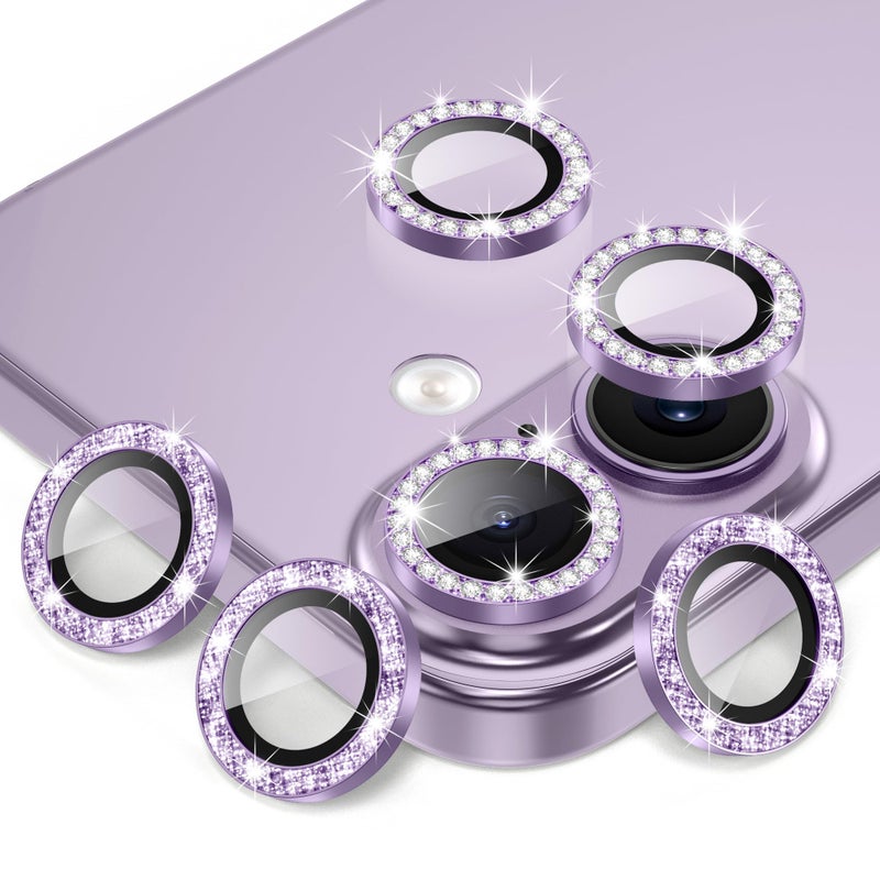 AGVEE 3+3 6 Pack for iPhone 17 6.3" Camera Lens Protector, Bling Diamond & Bling Glitter Metal Ring 9H Tempered HD Glass Camera Cover Film, Bling-Purple - Image 1