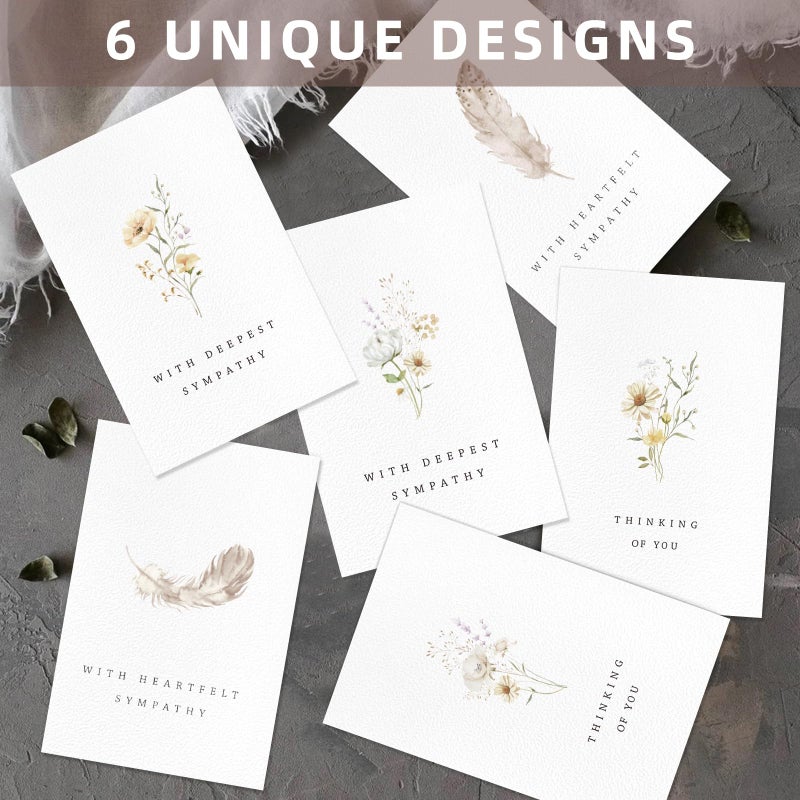 Wakeys 24 Pcs Sympathy Cards with Envelopes, Bulk Condolence Cards with Thoughtful Messages with Adhesive Envelopes and Stickers, 6 Unique Designs - Image 5