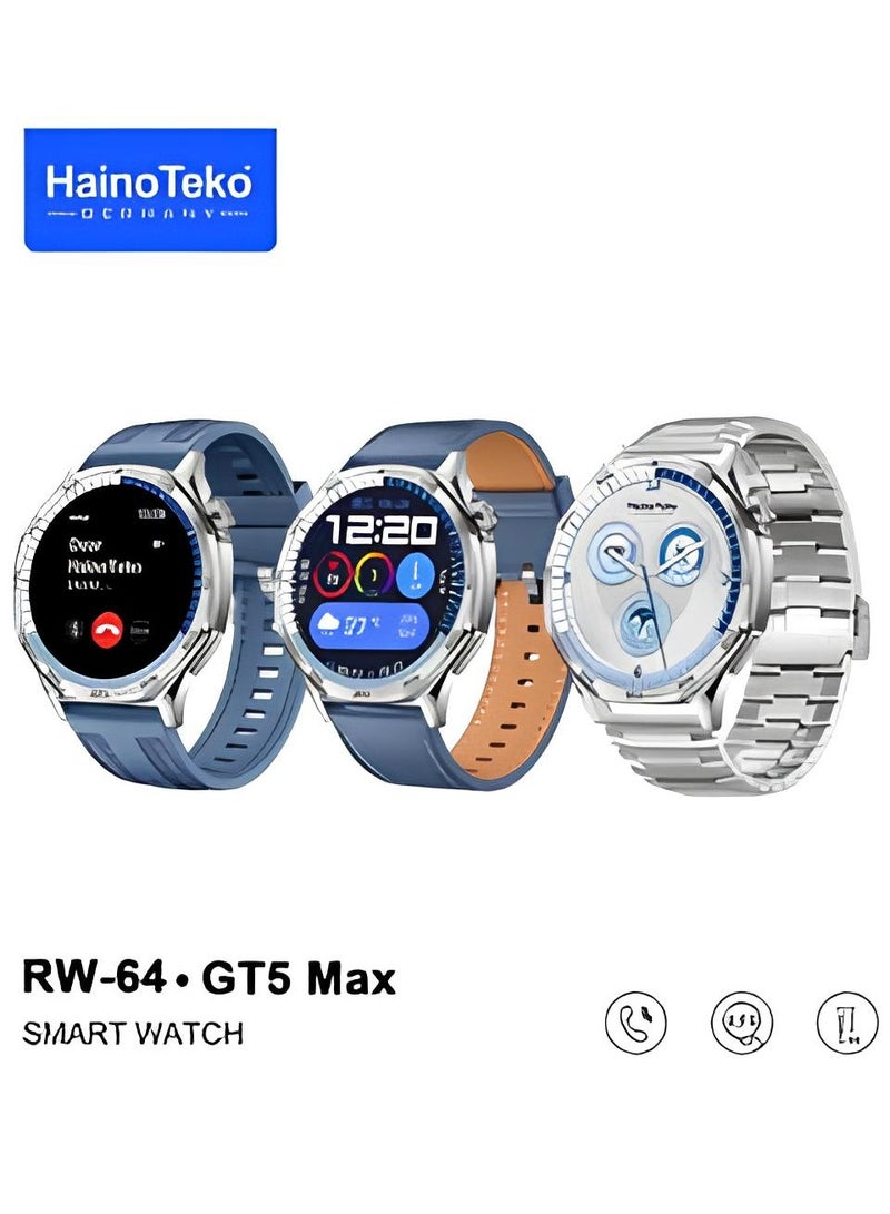 هينو تيكو ساعة Haino Teko RW-64 GT5 Max الذكية مع شاشة AMOLED كبيرة و3 أحزمة مصممة للرجال - Image 1