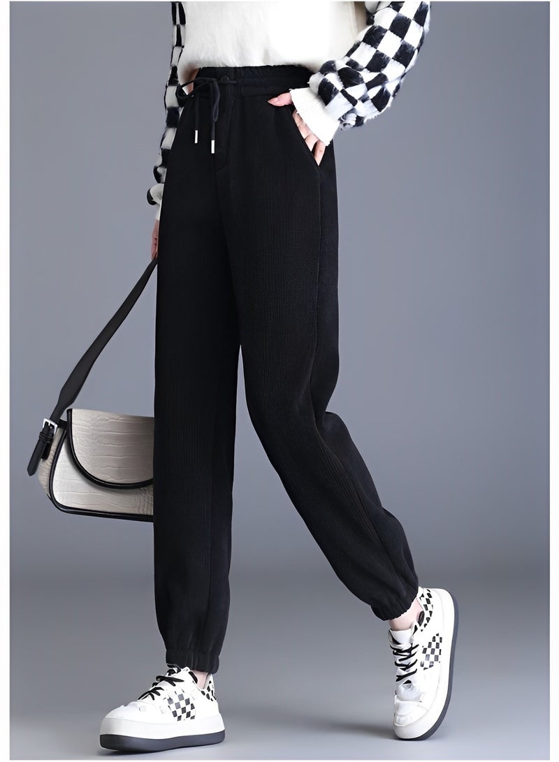 ريوكل بنطلون نسائي من قماش مخملي بخصر مرن، بنطلون عتيق بخصر عالٍ وساق مستقيمة، بنطلون رسمي غير رسمي بساق مستقيمة ومطوي - Image 3