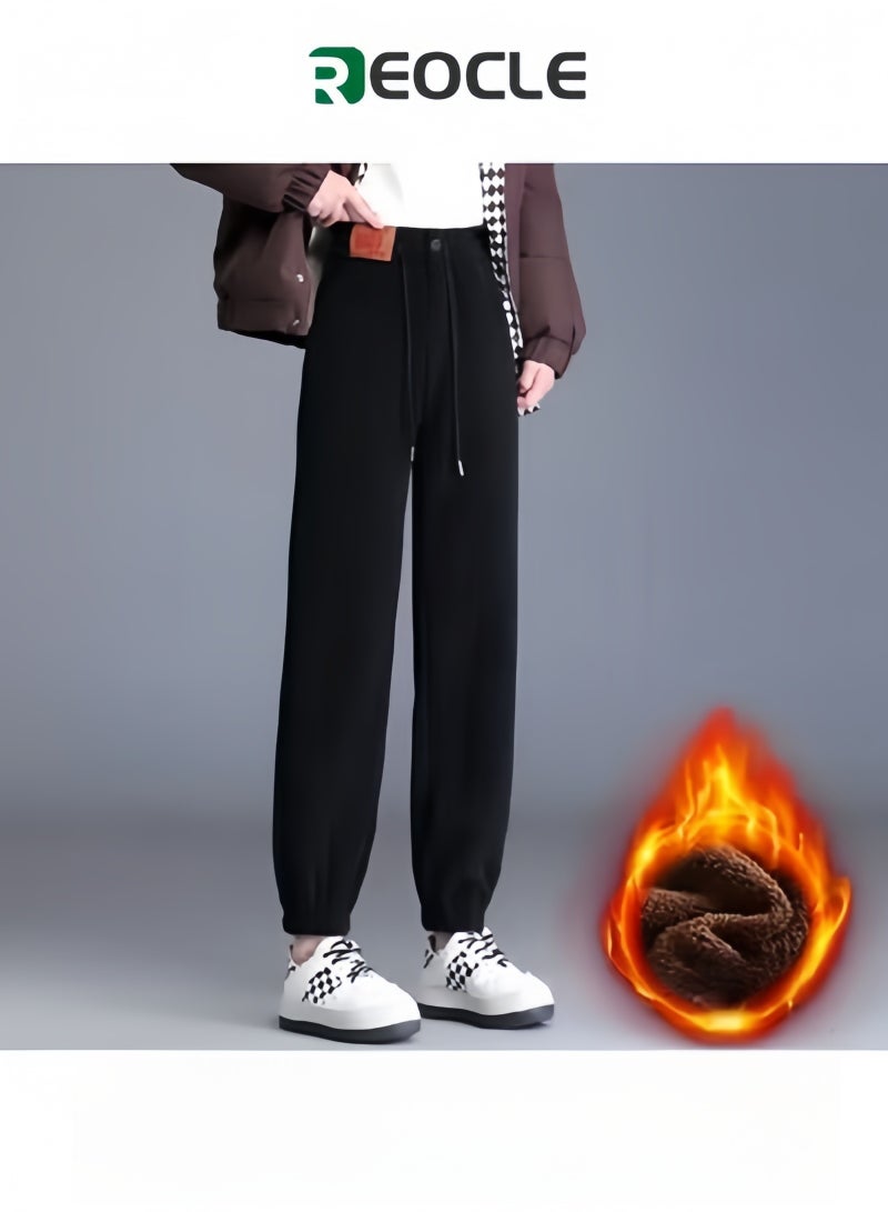 ريوكل بنطلون نسائي من قماش مخملي بخصر مرن، بنطلون عتيق بخصر عالٍ وساق مستقيمة، بنطلون رسمي غير رسمي بساق مستقيمة ومطوي - Image 1