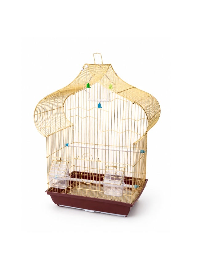 Dayang A3124 Gold Bird Cage - Elegant Arabesque Dome Design with Plastic Perch, 2 Feeding Cups, Hanging Swing Toy & Pull-Out Tray for Canary, Budgie, Finch & Small Birds, 36.5x26x57cm, 1.1cm Bar Spacing - Image 3