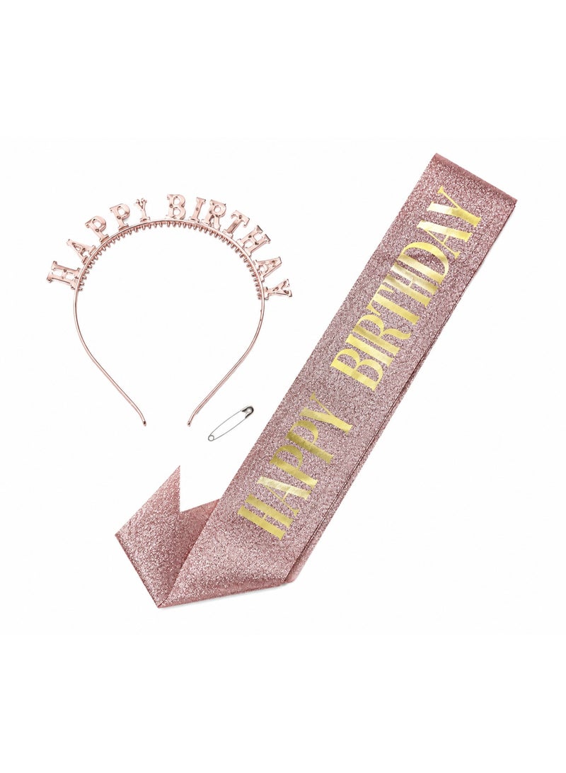 Premium Rose Gold Birthday Celebration Kit – Happy Birthday Tiara, Glitter Sash & Safety Pin for Birthday Party - Image 3