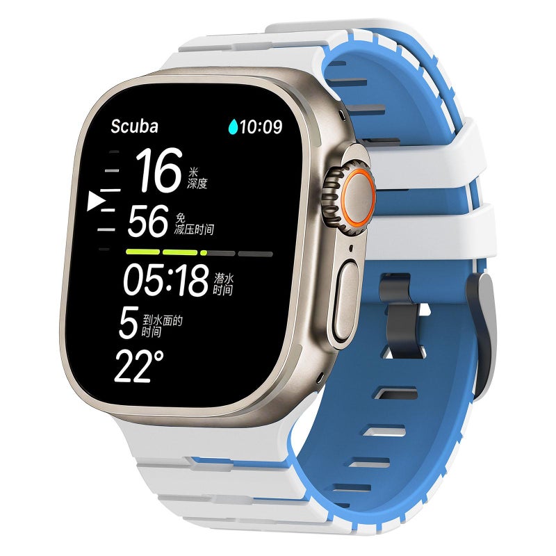 For Apple Watch 46mm / 49mm / 45mm / 44mm Piano Texture Two Color Silicone Watch Band(White Blue)