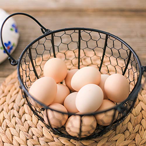 oskas Kitchen Storage Metal Wire Egg Basket with Ceramic Farm Chicken Cover Fresh Egg Holder/Organizer Case/Container - Image 4
