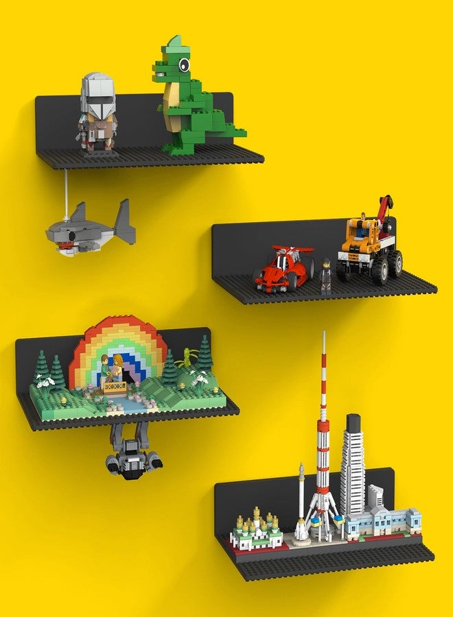 BlissBox 4-Pack Large Display Shelves for Wall Compatible with Lego Building Bricks, 11.3x6.3inch Dual-Sided 36x20 Studs for Brick Display and Storage, for Medium & Large Brick Builds, Black - Image 1