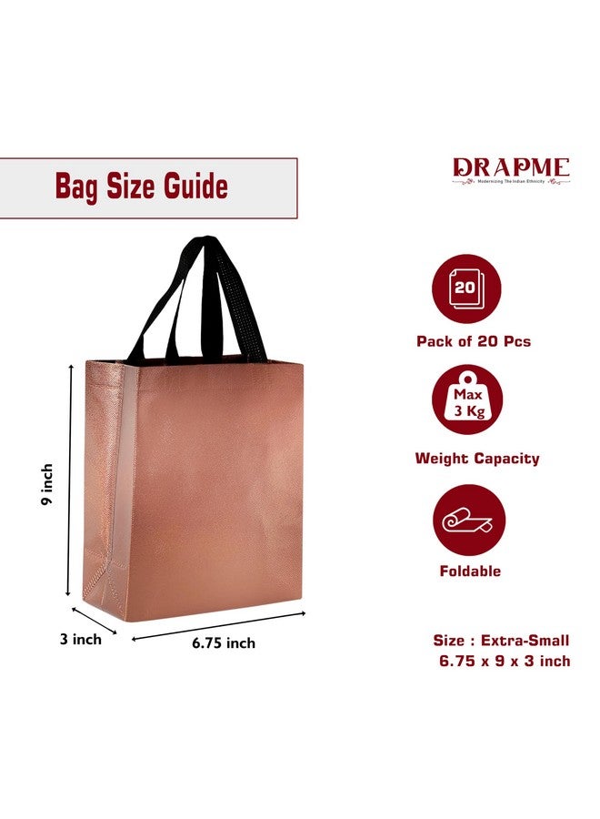 Drapme Extra-Small Size Pack of 20 Pcs Glossy Metallic Laminated Non-Woven Reusable Eco-Friendly Party Return Gift Bags (Copper) (Extra-Small 6.75x9x3 Inch) - Image 2