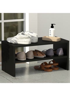 Mahmayi Mahmayi 2-Tier Stackable Shoe Rack, Wooden 2-Shelf Shoe Shoes Organizer Storage Shelf for Entryway Hallway Bathroom Living Room - Black  - Image 1