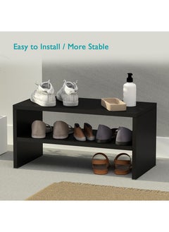 Mahmayi Mahmayi 2-Tier Stackable Shoe Rack, Wooden 2-Shelf Shoe Shoes Organizer Storage Shelf for Entryway Hallway Bathroom Living Room - Black  - Image 4