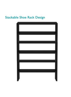 Mahmayi Mahmayi 2-Tier Stackable Shoe Rack, Wooden 2-Shelf Shoe Shoes Organizer Storage Shelf for Entryway Hallway Bathroom Living Room - Black  - Image 5