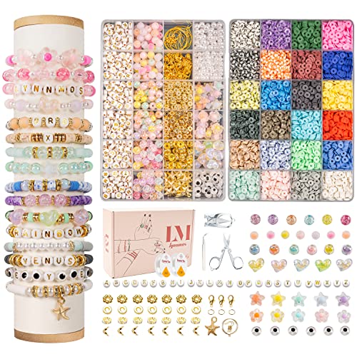 Lynnmos Clay Beads 8500 Pcs 2 Boxes Bracelet Making Kit 24 Colors Polymer Clay Beads for Bracelet Making Set Heishi Disc Beads for Jewelry Making kit with Charms and Gift Pack for Girls - Image 1