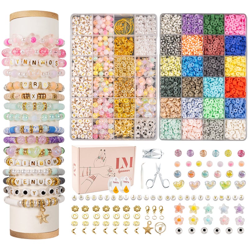 Lynnmos Clay Beads 8500 Pcs 2 Boxes Bracelet Making Kit 24 Colors Polymer Clay Beads for Bracelet Making Set Heishi Disc Beads for Jewelry Making kit with Charms and Gift Pack for Girls - Image 2