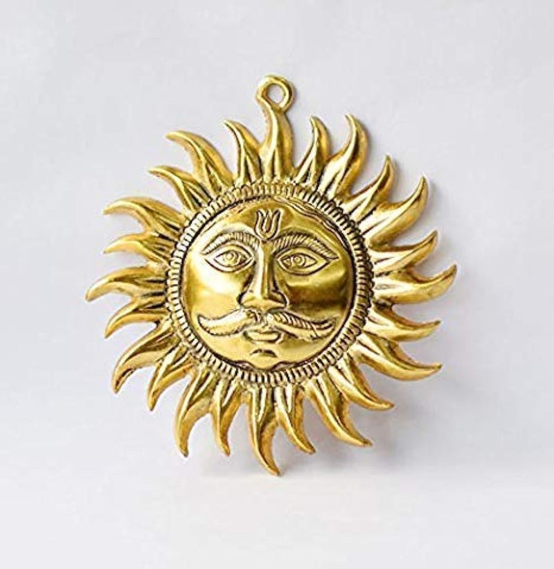 SoilMade Golden Sun Face Hanging, Round Shape, Brass Made, Size Aprox 7inches and 60g, Pack of 1 Golden Sun in Box - Image 2