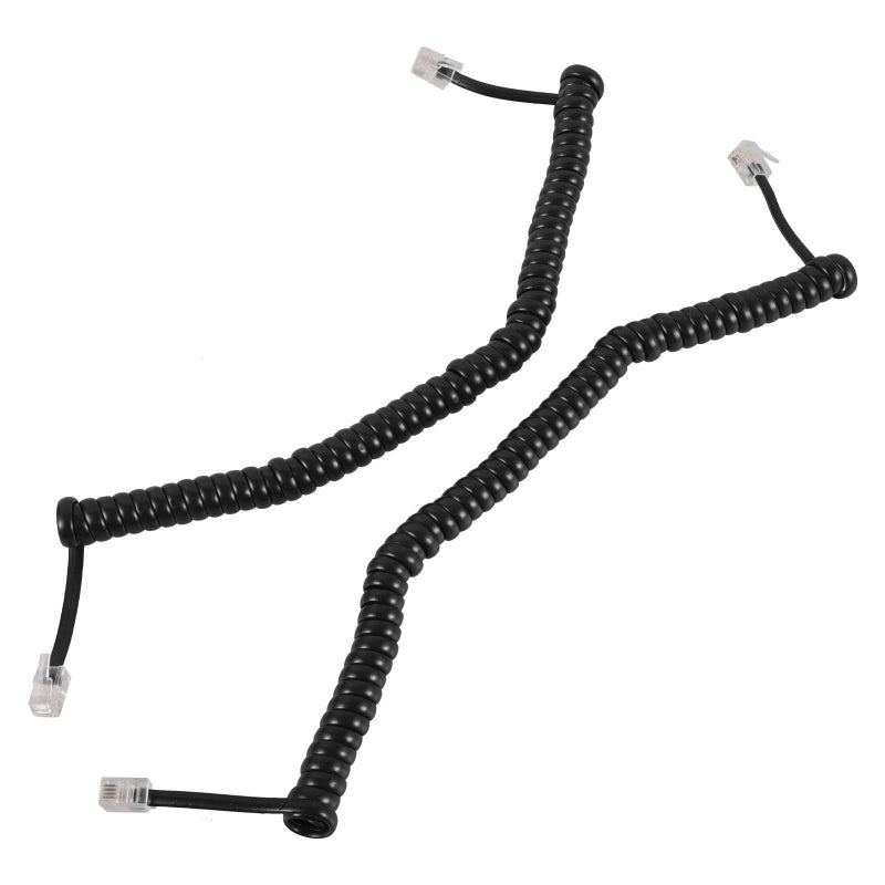 2 Coiled Telephone Receiver Cords For Landline Phones Black Phone Wire Cables Compatible Desk And Home Use Sturdy Telephone Cord Accessories Black - Image 2