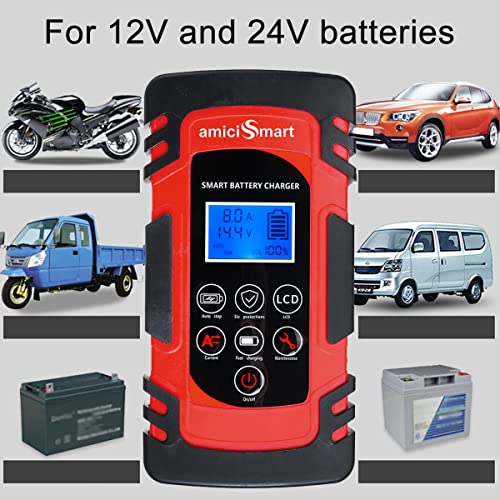amiciSmart 8A Automatic Car Battery Charger, 4-Stage Intelligent Battery Maintainer (12V/24V-Lead Acid Battery) - Image 5