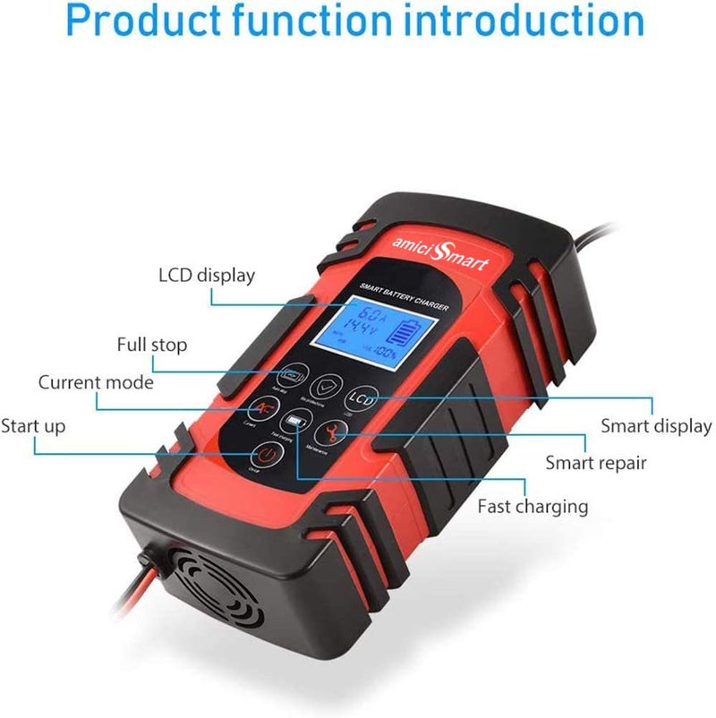 amiciSmart 8A Automatic Car Battery Charger, 4-Stage Intelligent Battery Maintainer (12V/24V-Lead Acid Battery) - Image 2