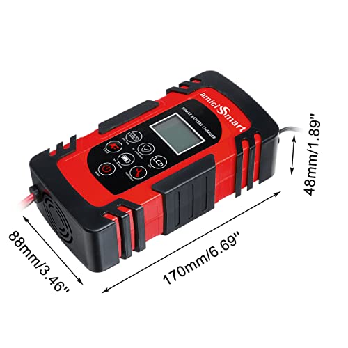 amiciSmart 8A Automatic Car Battery Charger, 4-Stage Intelligent Battery Maintainer (12V/24V-Lead Acid Battery) - Image 3
