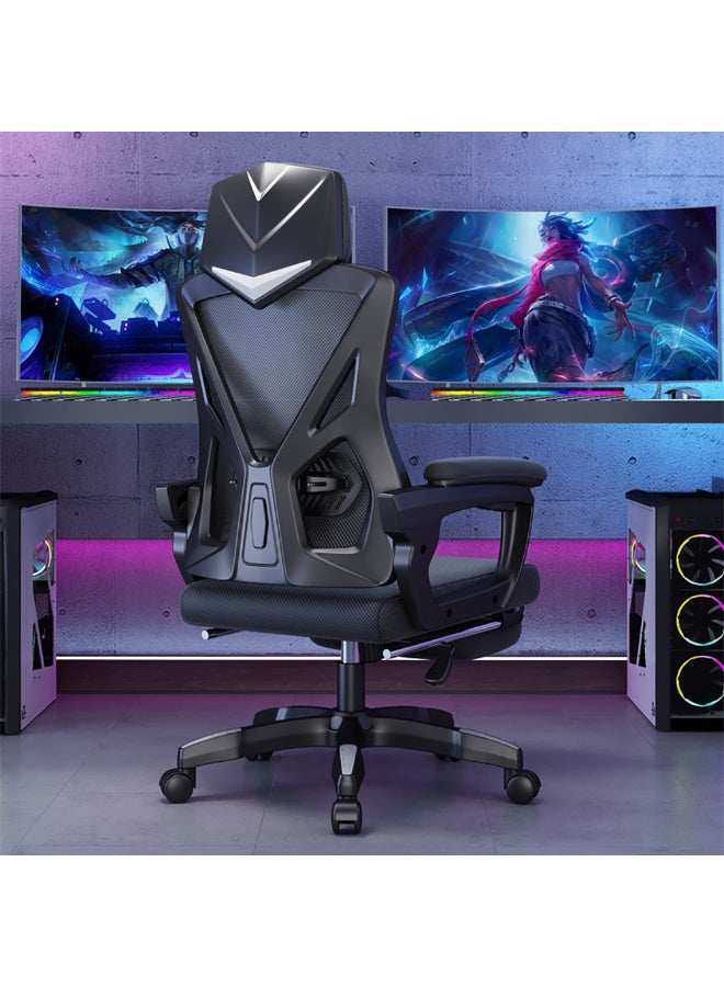 كرسي مكتب مريح، كرسي مكتب قابل للتعديل من حيث الارتفاع ومسند الظهر، كرسي مكتب قابل للتعديل مع مسند للقدمين وداعم لأسفل الظهر ومسند للقدمين للعمل والدراسة والألعاب، كرسي كمبيوتر دوار للمكتب المنزلي، Z1 (أسود) - Image 4