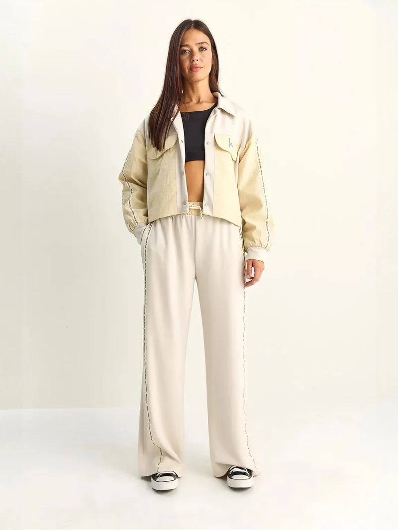 بيانكو لوتشي LUCCI Striped Shirt Collar Jacket and Wide-Leg Pants Set