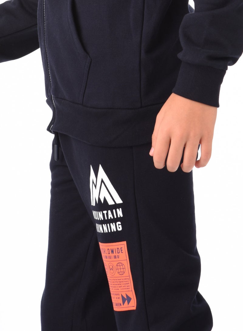 Urbasy Kids 100% Cotton, Zip Thru Sweatjacket  with Joggers Set - NAVY - Image 4