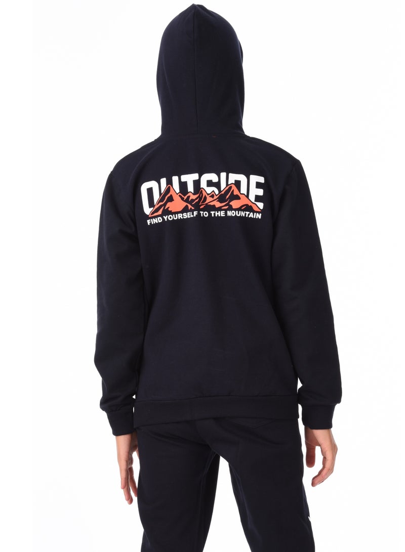 Urbasy Kids 100% Cotton, Zip Thru Sweatjacket  with Joggers Set - NAVY - Image 5