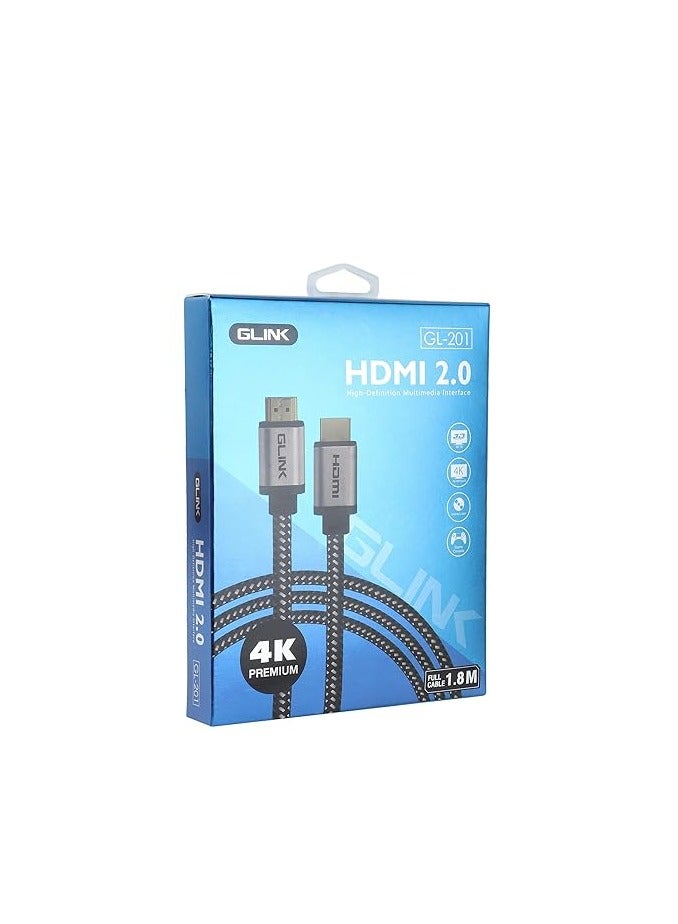 GLINK GL-201 ULTRA 4K-HIGH SPEED HDMI CABLE 2.0V with Ethernet 18Gbps, Supports DOLBY, 3D, 4K@60Hz, HDCP 2.2, Audio return, Cotton Braided, Gold Plated Metal Connector (5M/16FT) - Image 4