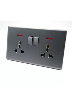 Elitco - 16A 2 Gang 3 Pin 250V Universal Switch Socket with Neon (3 x 6 inches) Grey Color, 6.5mm. Minimal Thickness, Smooth, Wear Resistance, Elegant & Beautiful