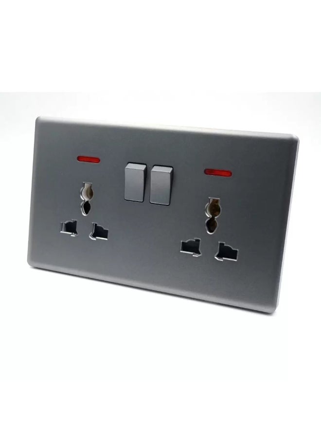 Elitco Elitco - 16A 2 Gang 3 Pin 250V Universal Switch Socket with Neon (3 x 6 inches) Grey Color, 6.5mm. Minimal Thickness, Smooth, Wear Resistance, Elegant & Beautiful 