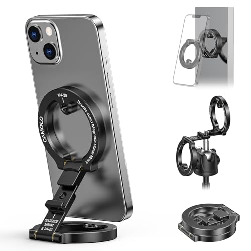 CAMOLO GEEK Dual Magnetic Phone Holder Compatiable with Magsafe for iPhone 16 15 14 13 12 Pro Max Plus Series, 1/4" Screw Tripod Mount, Gym Magnetic Phone Stand Travel(Black) - Image 1