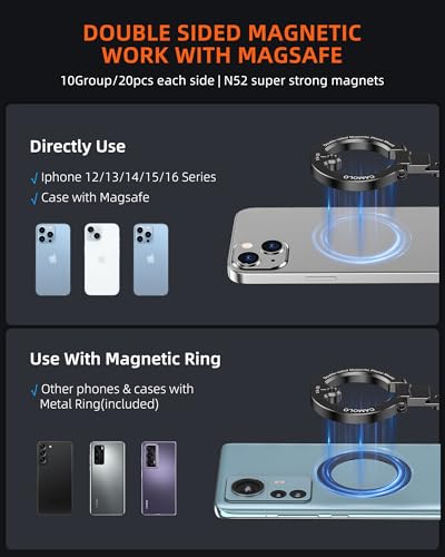 CAMOLO GEEK Dual Magnetic Phone Holder Compatiable with Magsafe for iPhone 16 15 14 13 12 Pro Max Plus Series, 1/4" Screw Tripod Mount, Gym Magnetic Phone Stand Travel(Black) - Image 4