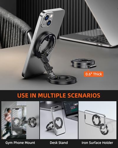 CAMOLO GEEK Dual Magnetic Phone Holder Compatiable with Magsafe for iPhone 16 15 14 13 12 Pro Max Plus Series, 1/4" Screw Tripod Mount, Gym Magnetic Phone Stand Travel(Black) - Image 3