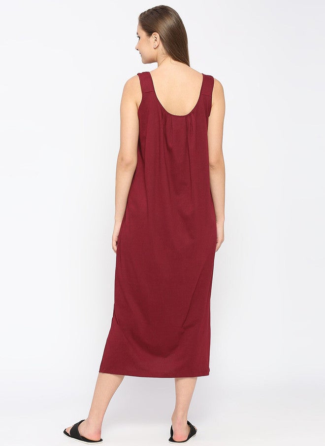 Red Rose RedRose Maroon Round Neck Cotton Full Slip Nighty - Image 5
