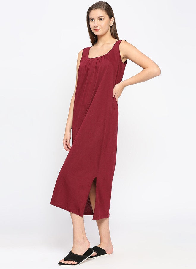 Red Rose RedRose Maroon Round Neck Cotton Full Slip Nighty - Image 4