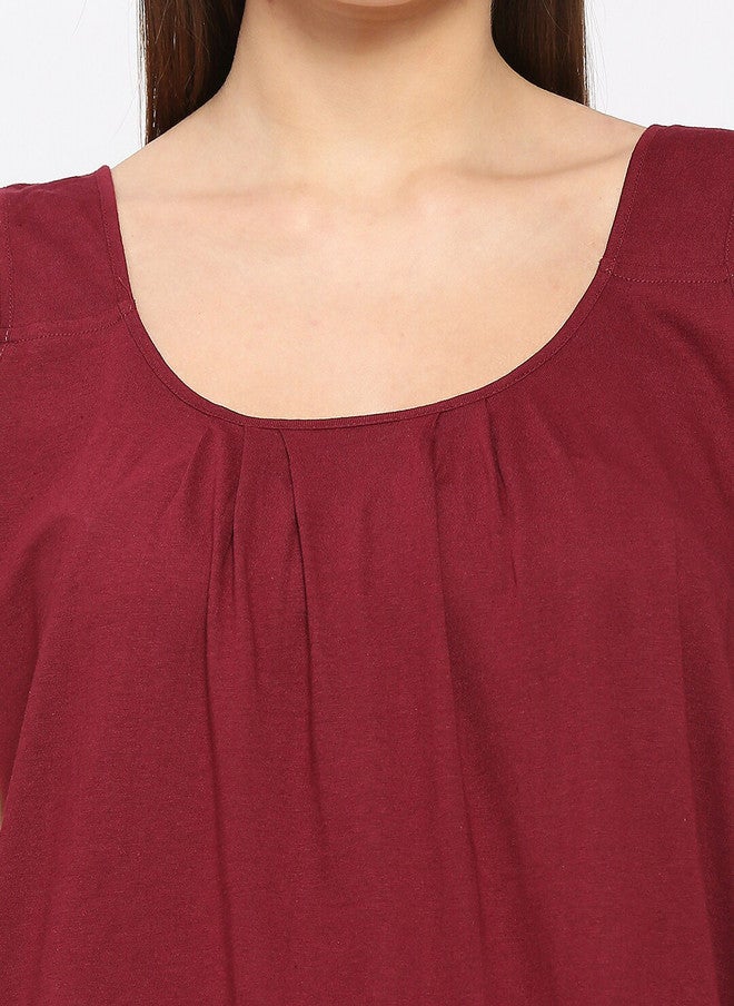 Red Rose RedRose Maroon Round Neck Cotton Full Slip Nighty - Image 2