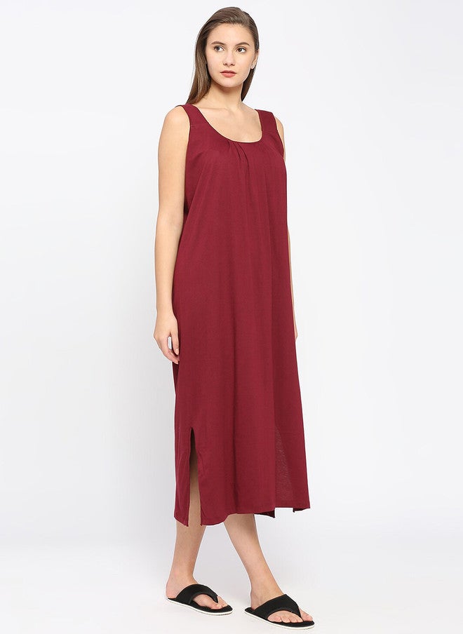 Red Rose RedRose Maroon Round Neck Cotton Full Slip Nighty - Image 3