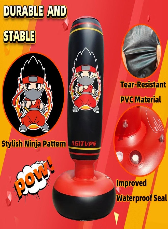 AGITVPS Inflatable Punching Bag Set, 66" Punching Bag for Boys & Girls Aged 8-12 with Kids Boxing Gloves, Super Air Pump | Suitable for Children's Daily Exercise, Happy Family Time (Red) - Image 2