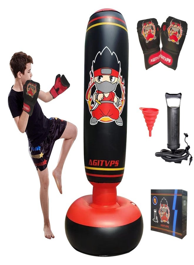 AGITVPS Inflatable Punching Bag Set, 66" Punching Bag for Boys & Girls Aged 8-12 with Kids Boxing Gloves, Super Air Pump | Suitable for Children's Daily Exercise, Happy Family Time (Red) - Image 1
